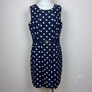 Tahari Arthur S Levine Dress Womens Ten Sleeveless Polka Dot Sheath Party Blue